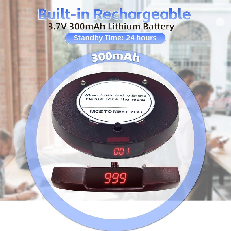 SmartTail Restaurant Buzzer System, 10 Coaster Beeper Pager System with Buzzer, Customer Queue Pagers Set with Vibration, Flashing and Buzzer, for Food Truck, Church, Nursery - Image 5
